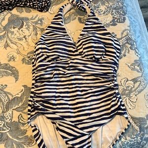 Navy and White Talbots Swimsuit, Size 12